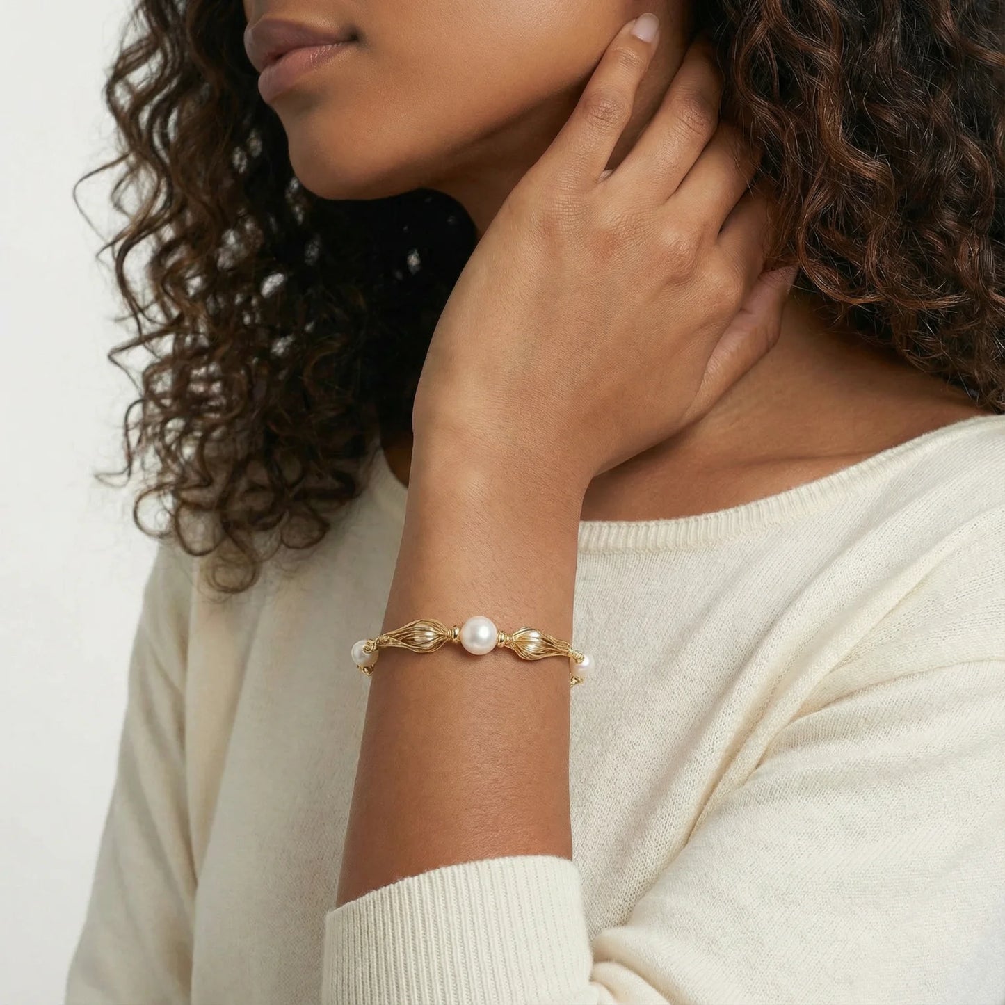 Golden Spiral Pearl Bracelet