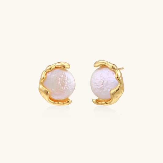 Gold vermeil studs with lustrous pink freshwater pearls in organic crescent settings