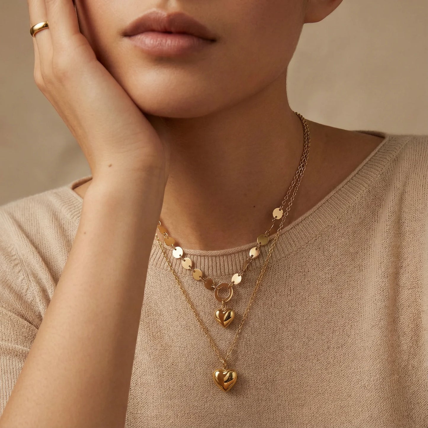 Golden Hearts Layered Necklace Set