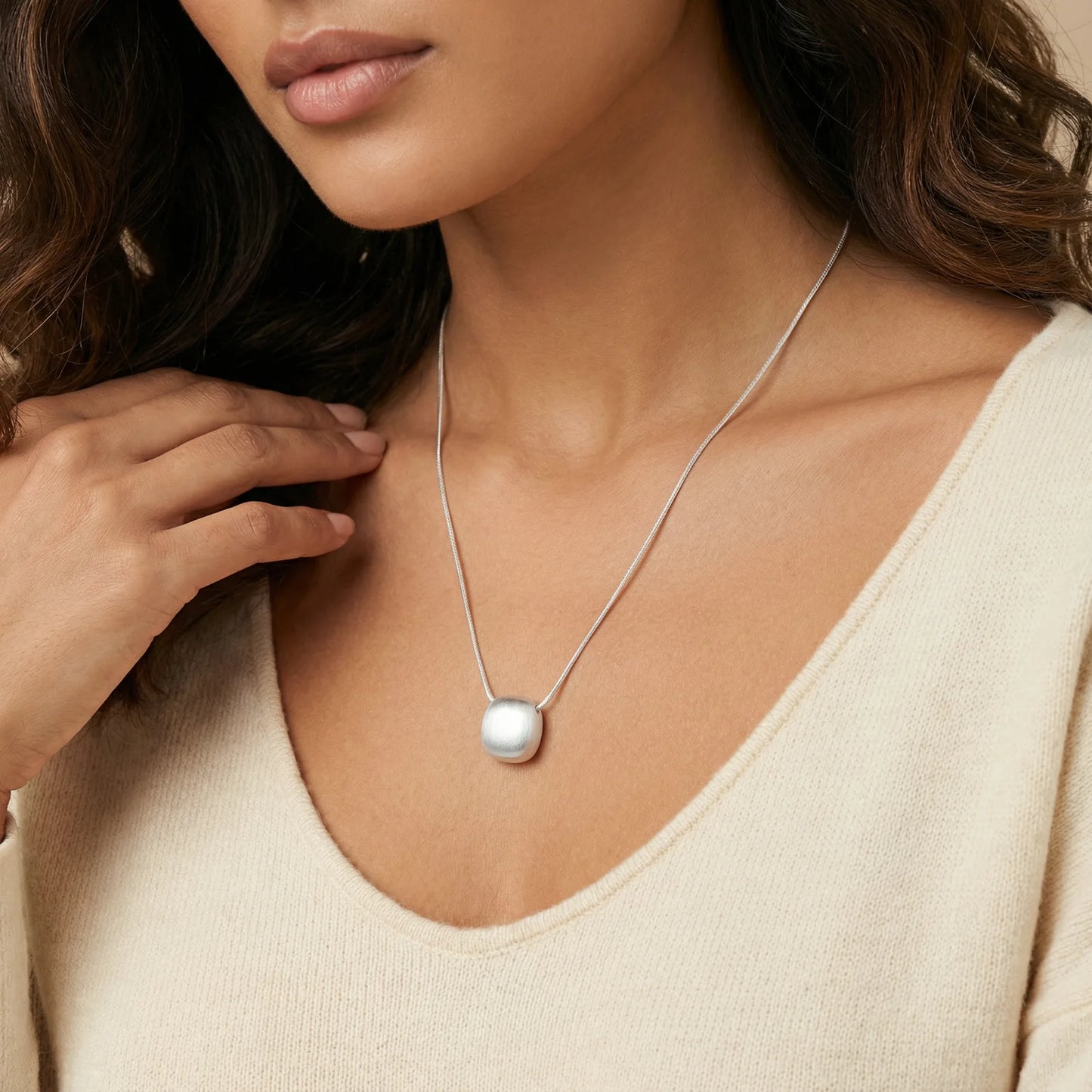 Brushed Silver Disc Necklace